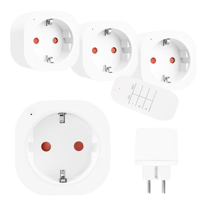 GreenBlue fjärrstyrda eluttag, 3 st, programmerbara, räckvidd upp till 30 m, 220–240 V AC, 50/60 Hz, 16 A, 433 MHz, GB313 F