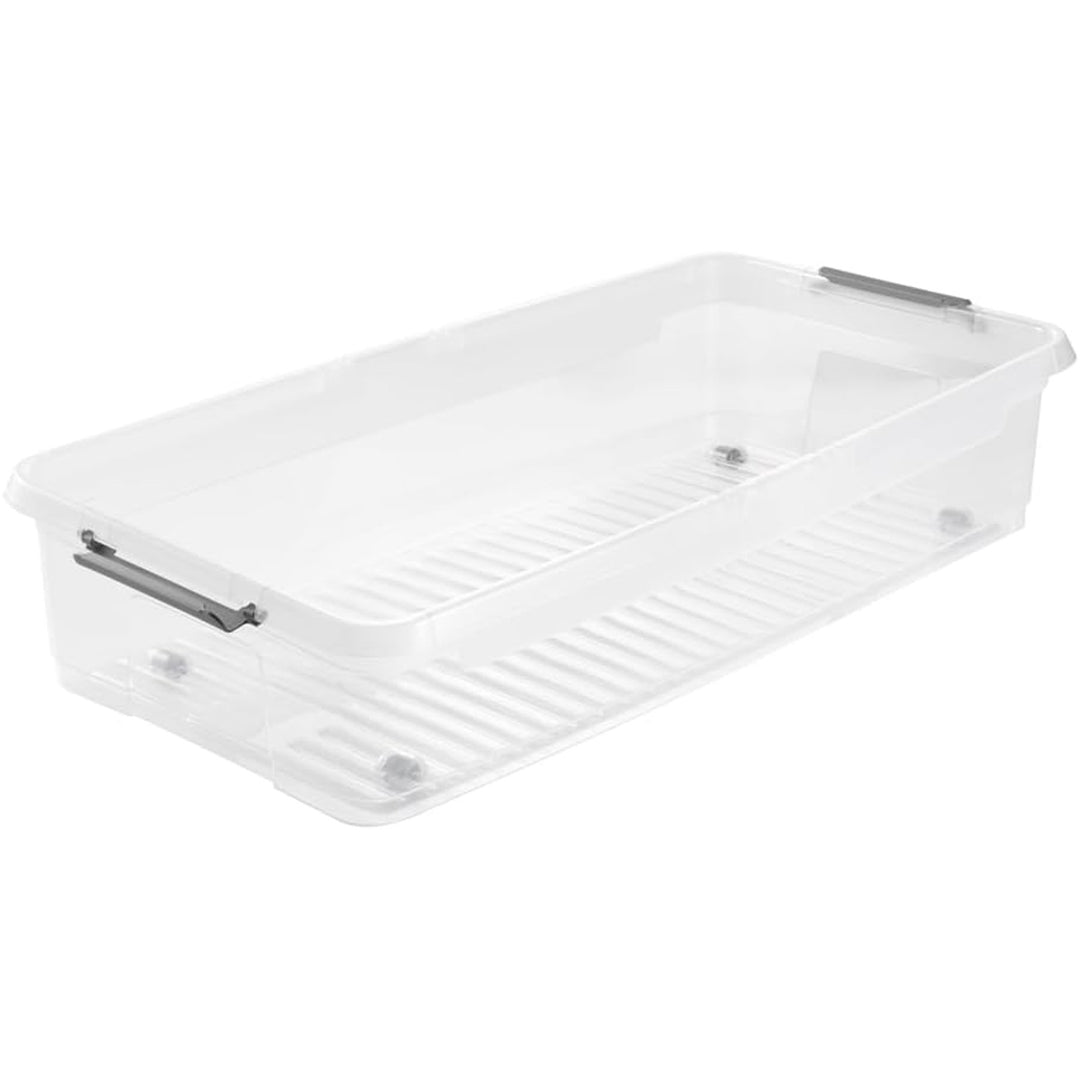 Leo Keeeper container med lock, kapacitet 33L, genomskinlig, med hjul, lock med clips