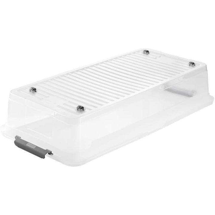 Leo Keeeper container med lock, kapacitet 33L, genomskinlig, med hjul, lock med clips