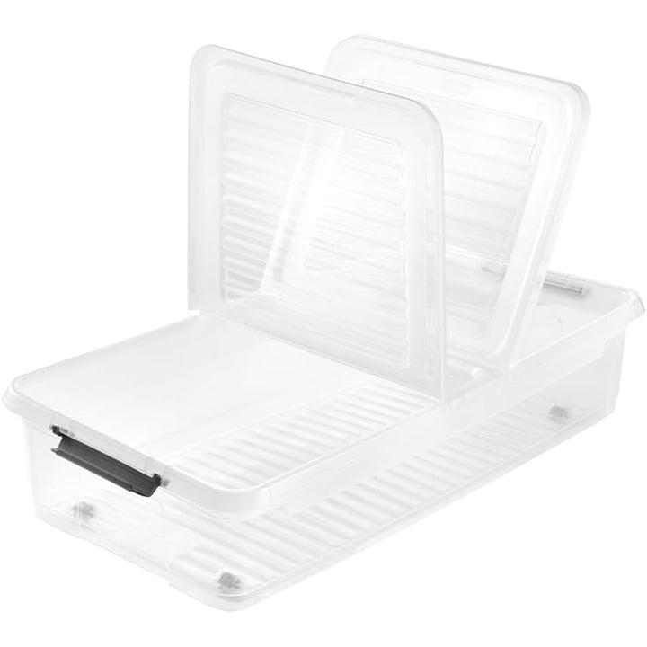 Leo Keeeper container med lock, kapacitet 33L, genomskinlig, med hjul, lock med clips