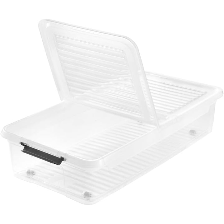 Leo Keeeper container med lock, kapacitet 33L, genomskinlig, med hjul, lock med clips