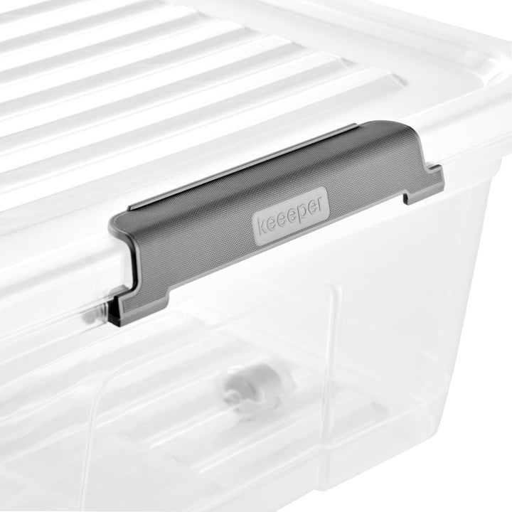 Leo Keeeper container med lock, kapacitet 33L, genomskinlig, med hjul, lock med clips