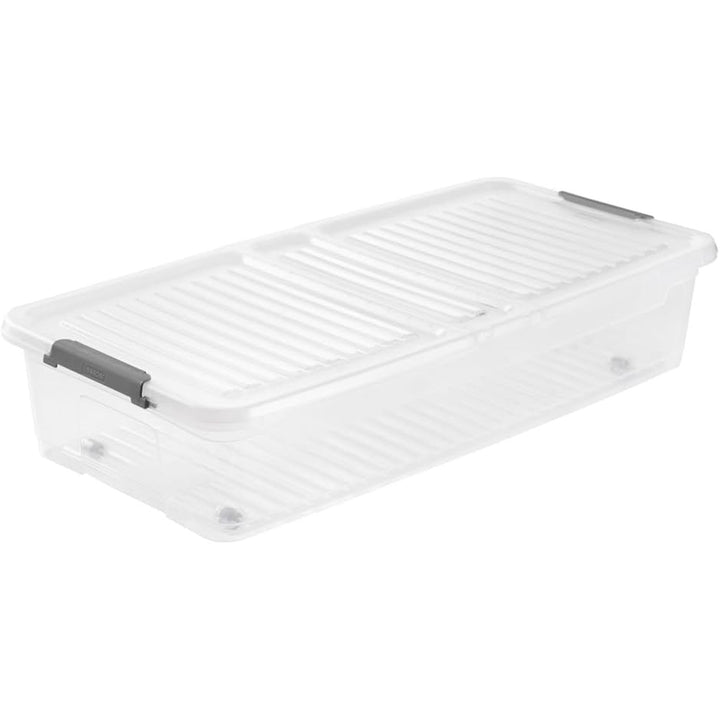 Leo Keeeper container med lock, kapacitet 33L, genomskinlig, med hjul, lock med clips