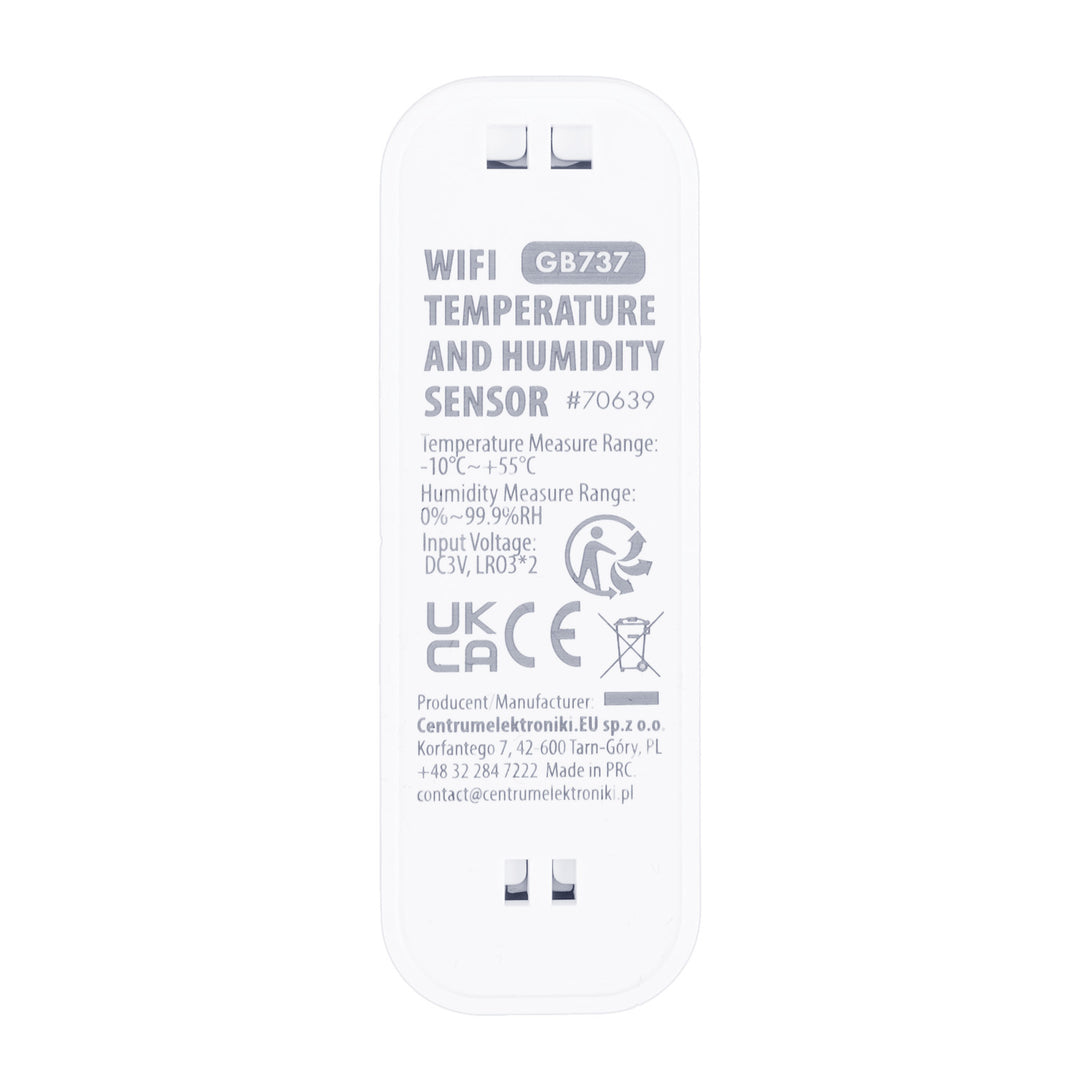 GreenBlue WiFi-sensor för temperatur och luftfuktighet, Android/iOS/Alexa/Google Home, 3,0 V DC, LR03x2, GB737