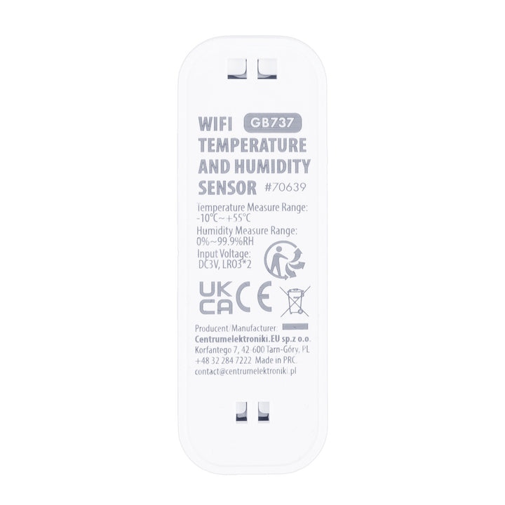 GreenBlue WiFi-sensor för temperatur och luftfuktighet, Android/iOS/Alexa/Google Home, 3,0 V DC, LR03x2, GB737