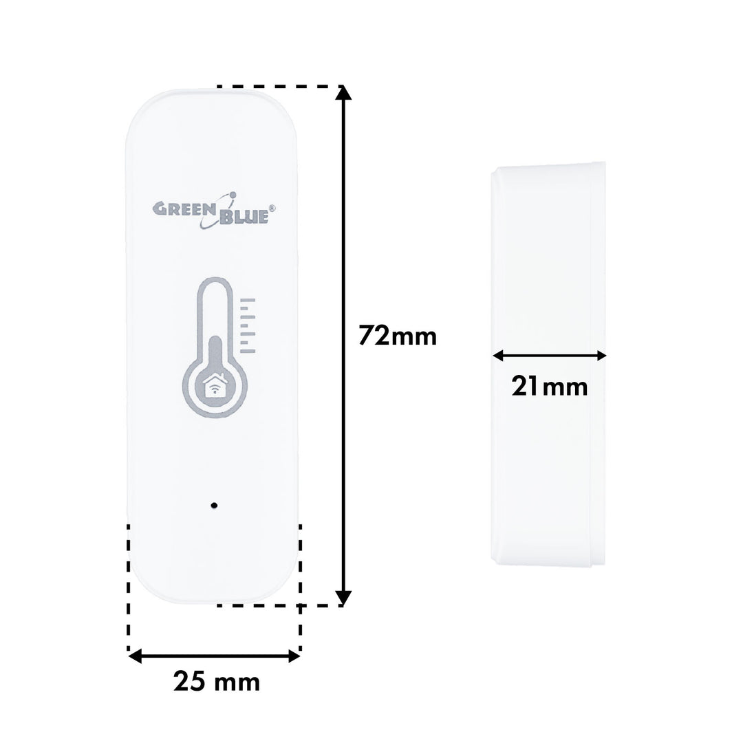 GreenBlue WiFi-sensor för temperatur och luftfuktighet, Android/iOS/Alexa/Google Home, 3,0 V DC, LR03x2, GB737