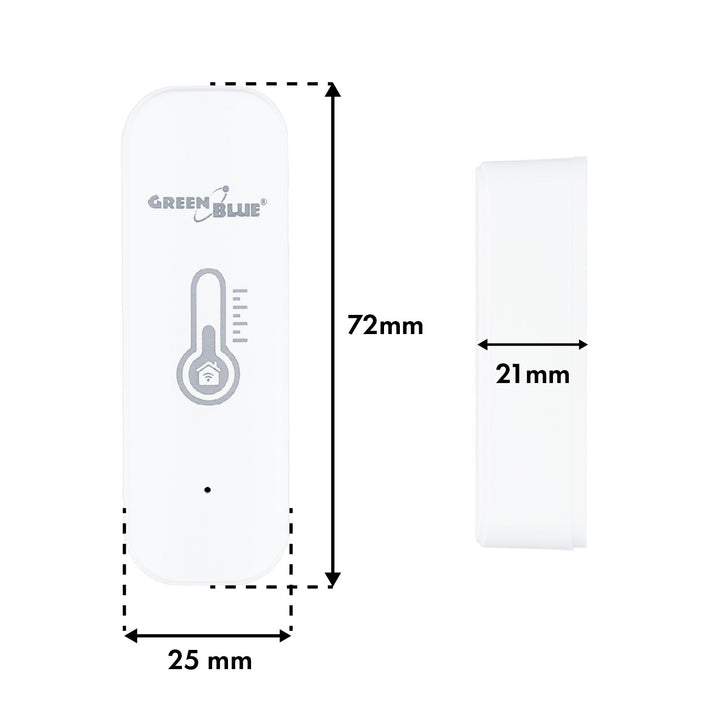 GreenBlue WiFi-sensor för temperatur och luftfuktighet, Android/iOS/Alexa/Google Home, 3,0 V DC, LR03x2, GB737