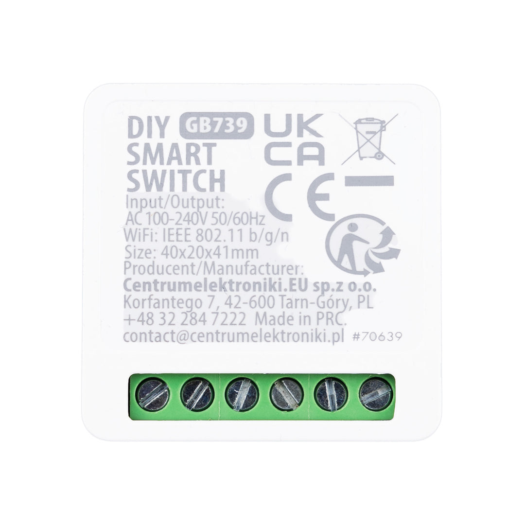 GreenBlue WiFi-relä för infälld montering, Android/iOS/Alexa/Google Home, 100–240 V växelström, 50/60 Hz, max. 16 A, för LED 150 W, GB739