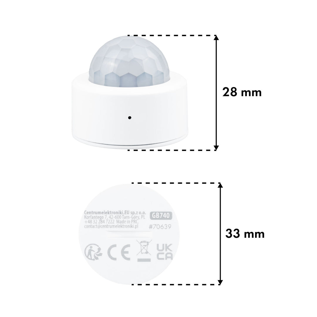 Trådlös rörelsesensor Zigbee Tuya GreenBlue, Android/iOS, CR2450 DC 3,0 V, detekteringsvinkel 120° / upp till 8 m, GB740