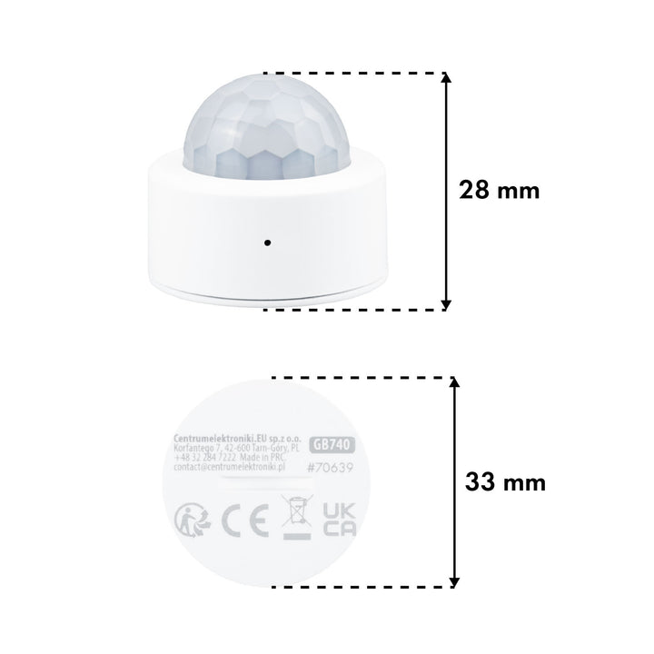 Trådlös rörelsesensor Zigbee Tuya GreenBlue, Android/iOS, CR2450 DC 3,0 V, detekteringsvinkel 120° / upp till 8 m, GB740
