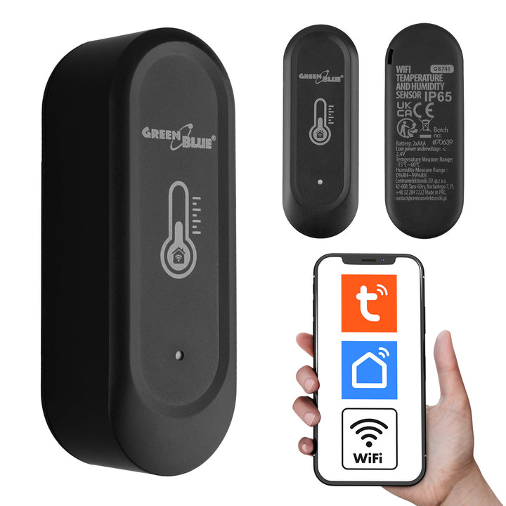 GreenBlue extern WiFi-sensor för temperatur och luftfuktighet, Android/iOS, 3,0 V DC, LR03x2, IP65, GB741