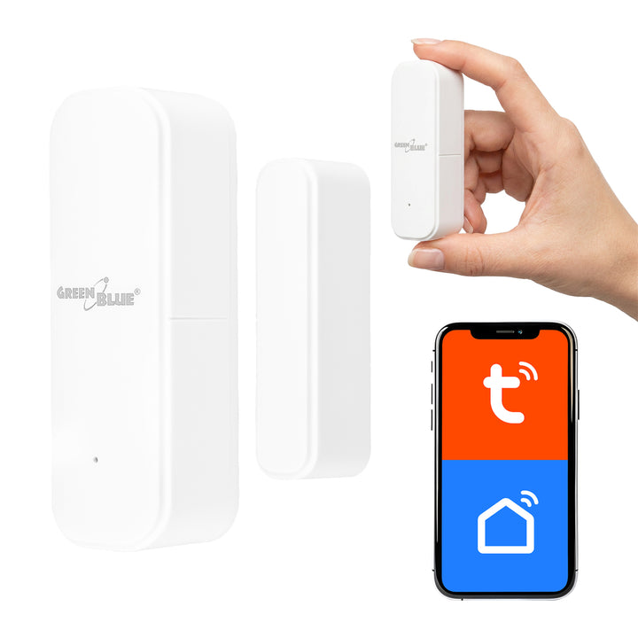 Trådlös kontaktor/öppningssensor med WiFi från GreenBlue, Android/iOS, för dörrar/fönster, 3,0 V DC, LR03x2, GB479 W