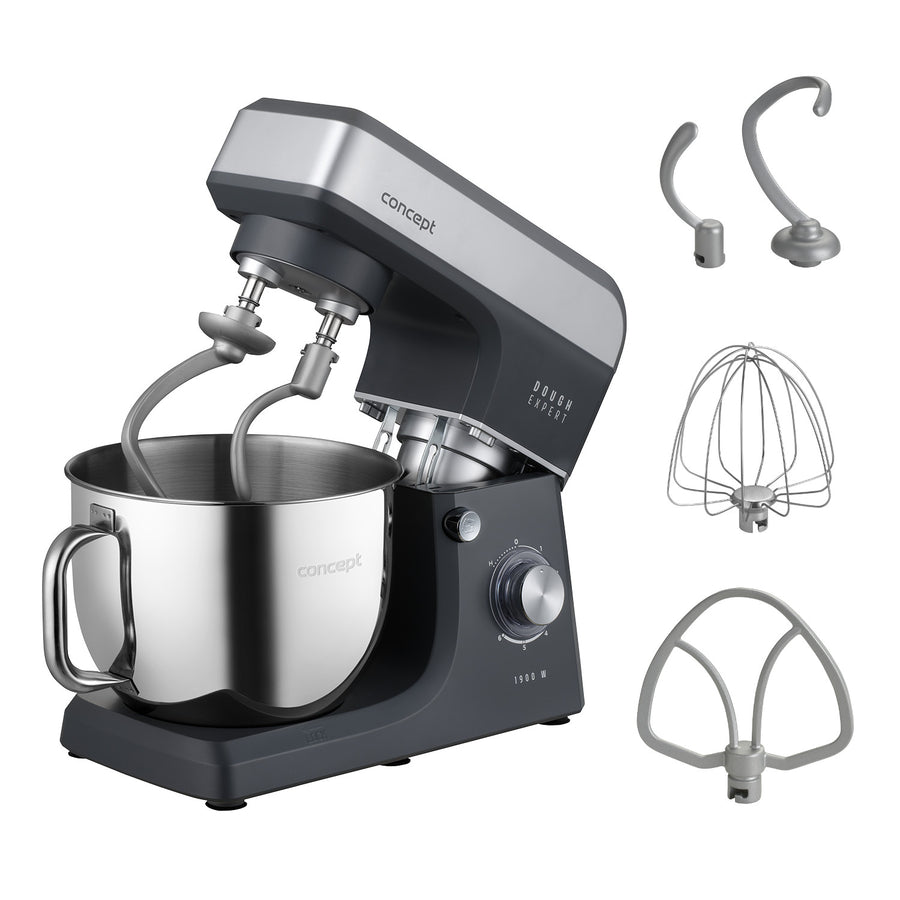 Concept Dough Expert köksrobot med planetväxel, effekt 1900 W, dubbel degkrok, uppvärmningsfunktion för skålen, 6 olika hastigheter, RM6010