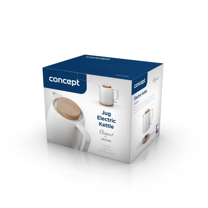 Concept elektrisk vattenkokare, kapacitet 1 liter, 1200 W, vit, Strix-kontakt, kalkfilter, vridbar bas, RK0085