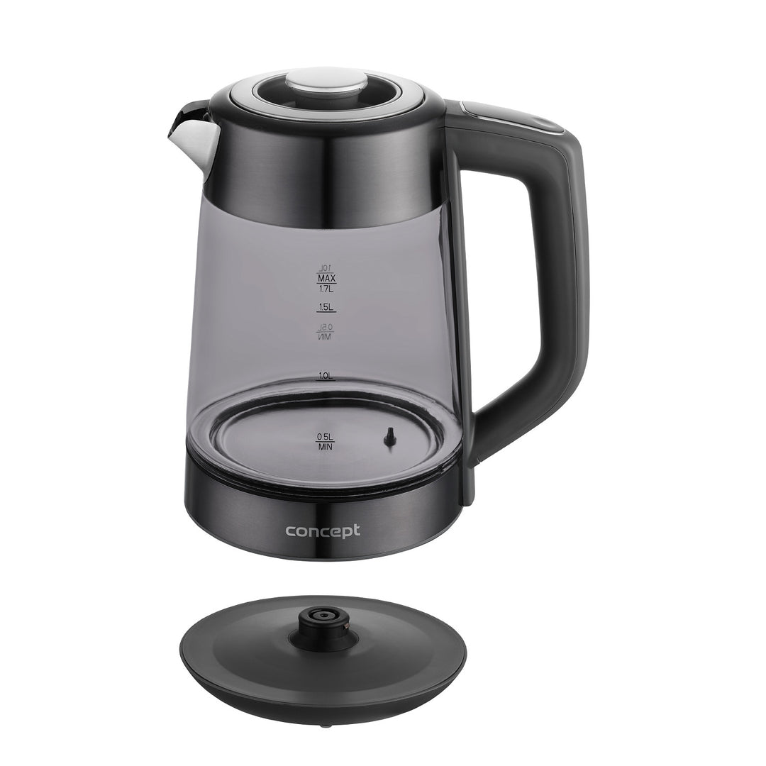 Concept elektrisk vattenkokare i glas, kapacitet 1,7 l, effekt 1850–2200 W, färg svart, Strix-kontakt, temperaturreglering, digital styrning, RK4195