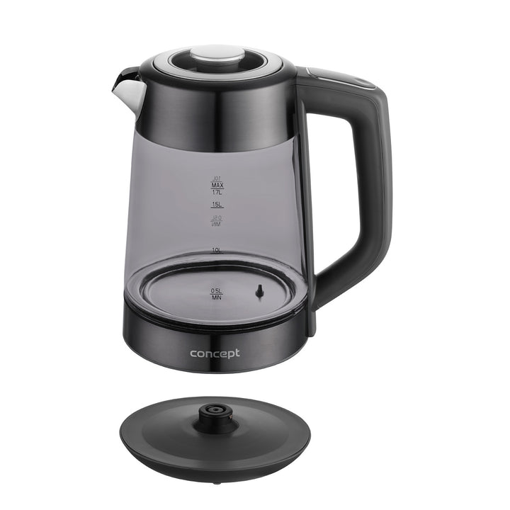 Concept elektrisk vattenkokare i glas, kapacitet 1,7 l, effekt 1850–2200 W, färg svart, Strix-kontakt, temperaturreglering, digital styrning, RK4195