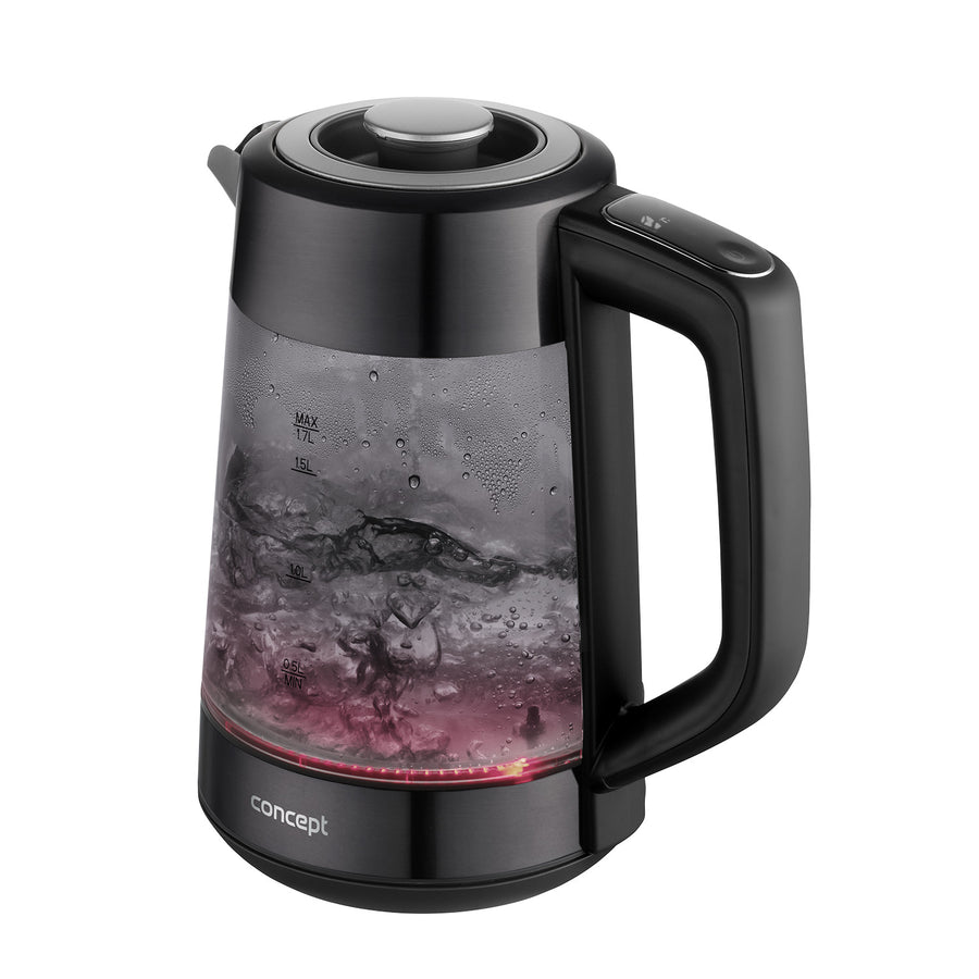 Concept elektrisk vattenkokare i glas, kapacitet 1,7 l, effekt 1850–2200 W, färg svart, Strix-kontakt, temperaturreglering, digital styrning, RK4195