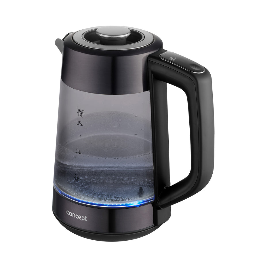 Concept elektrisk vattenkokare i glas, kapacitet 1,7 l, effekt 1850–2200 W, färg svart, Strix-kontakt, temperaturreglering, digital styrning, RK4195