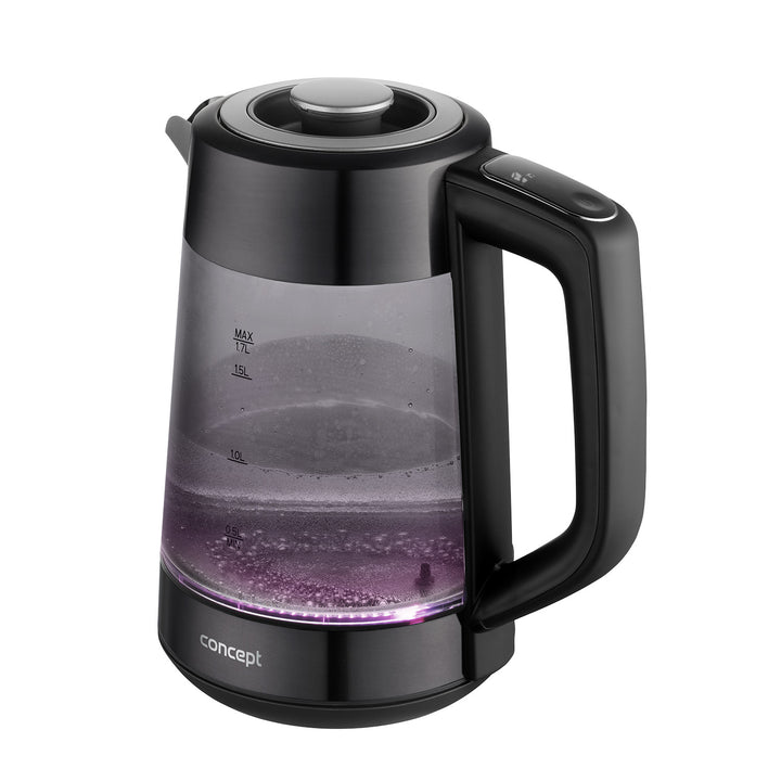 Concept elektrisk vattenkokare i glas, kapacitet 1,7 l, effekt 1850–2200 W, färg svart, Strix-kontakt, temperaturreglering, digital styrning, RK4195