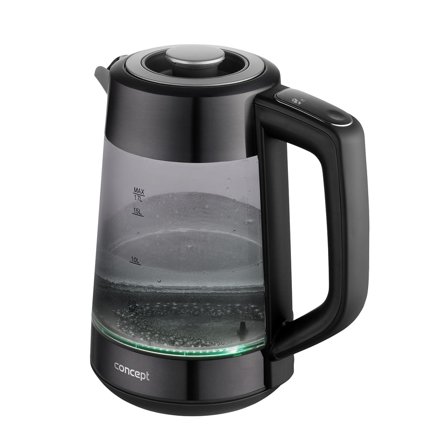 Concept elektrisk vattenkokare i glas, kapacitet 1,7 l, effekt 1850–2200 W, färg svart, Strix-kontakt, temperaturreglering, digital styrning, RK4195