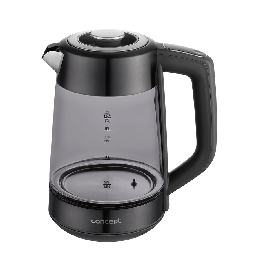 Concept elektrisk vattenkokare i glas, kapacitet 1,7 l, effekt 1850–2200 W, färg svart, Strix-kontakt, temperaturreglering, digital styrning, RK4195