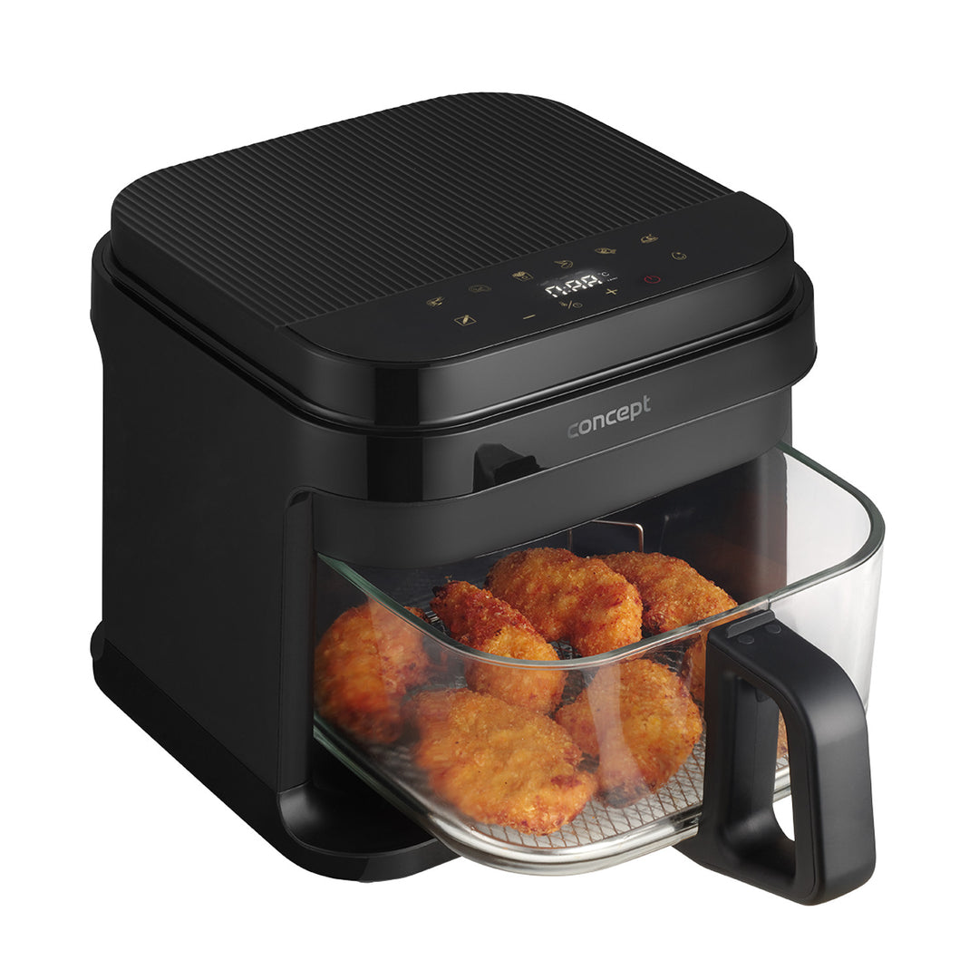 Fritös utan fett Concept Glass&Fast, kapacitet 5,5 l, 7 program, pekskärm med LED-display, hälsosam friteringsläge, glasbehållare, FR5500