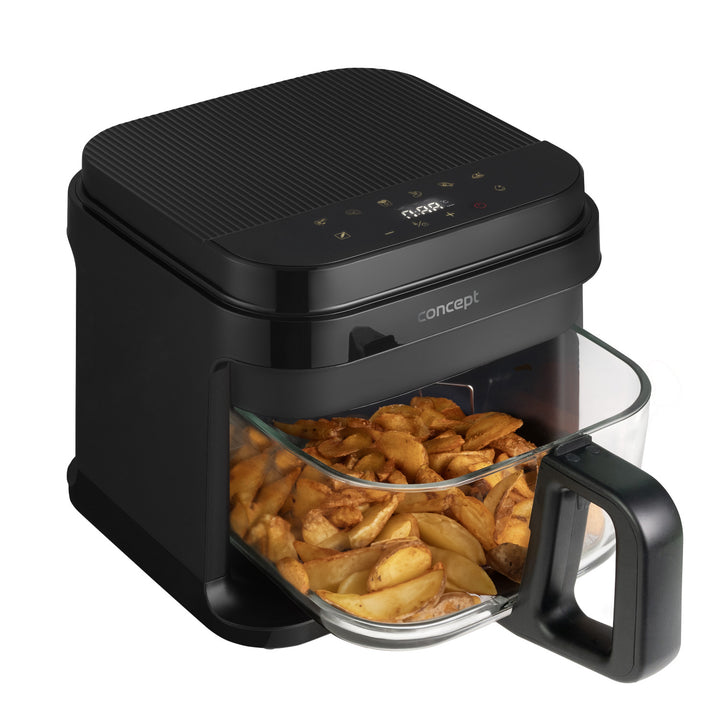 Fritös utan fett Concept Glass&Fast, kapacitet 5,5 l, 7 program, pekskärm med LED-display, hälsosam friteringsläge, glasbehållare, FR5500