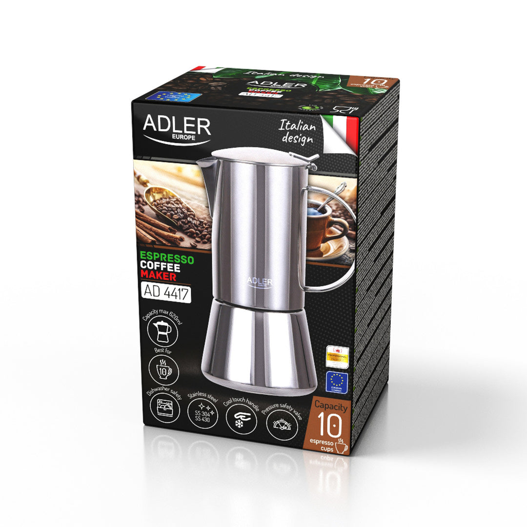 Adler kaffebryggare, espressobryggare, kapacitet 620 ml, färg silverstål, AD 4417