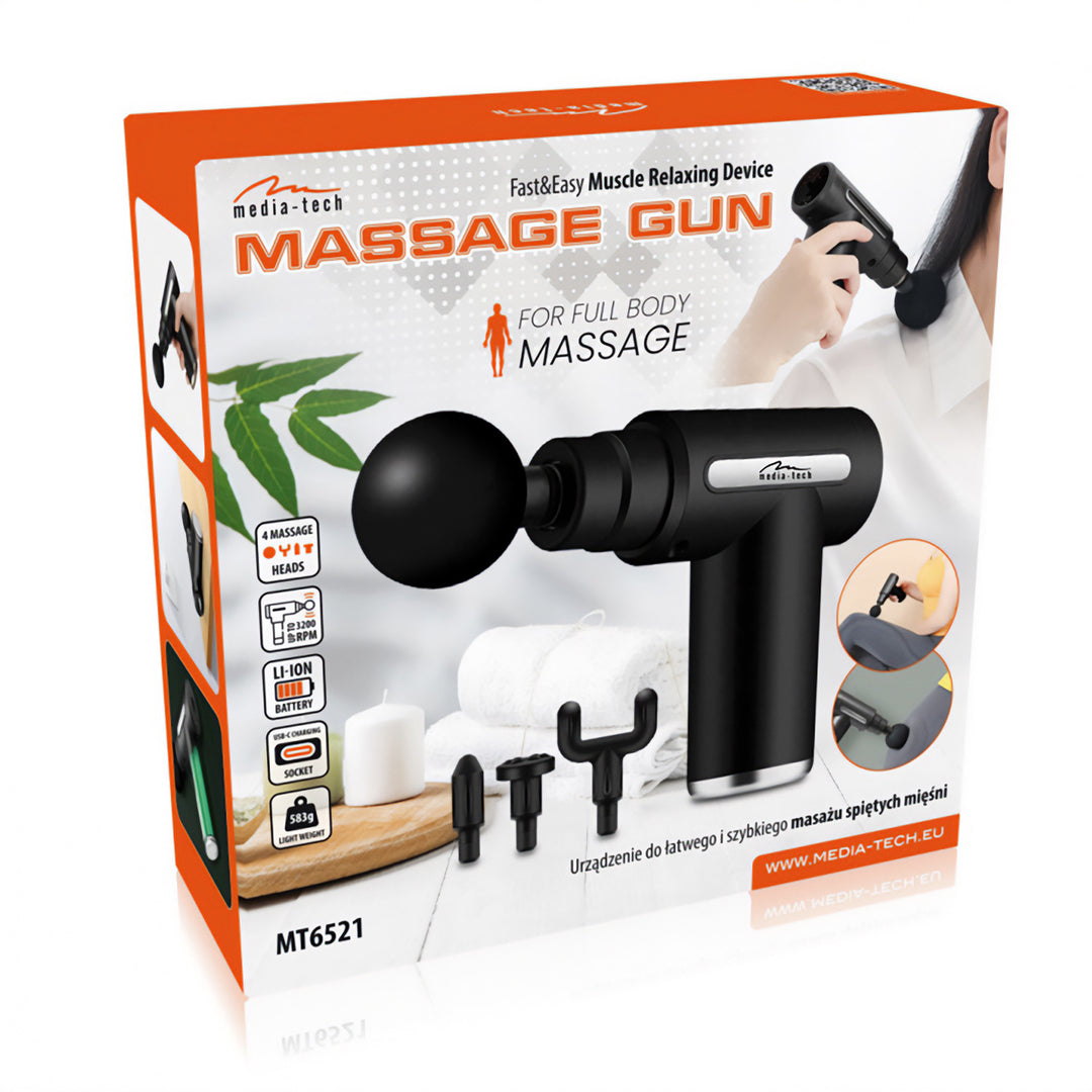Massageapparat för enkel och snabb massage av spända muskler, Media-tech, 4 utbytbara massageköp, MT6521
