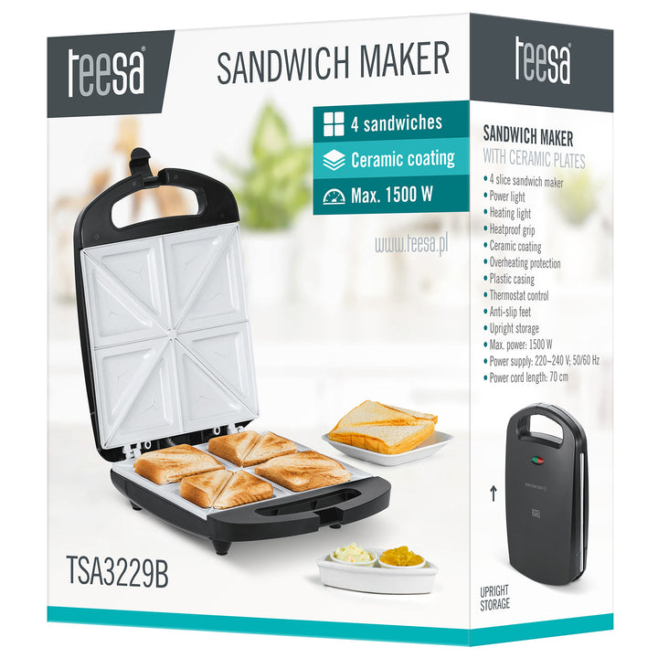 Teesa smörgåsgrill, keramiska insatser, för 4 smörgåsar, maximal effekt 1500 W, TSA3229B