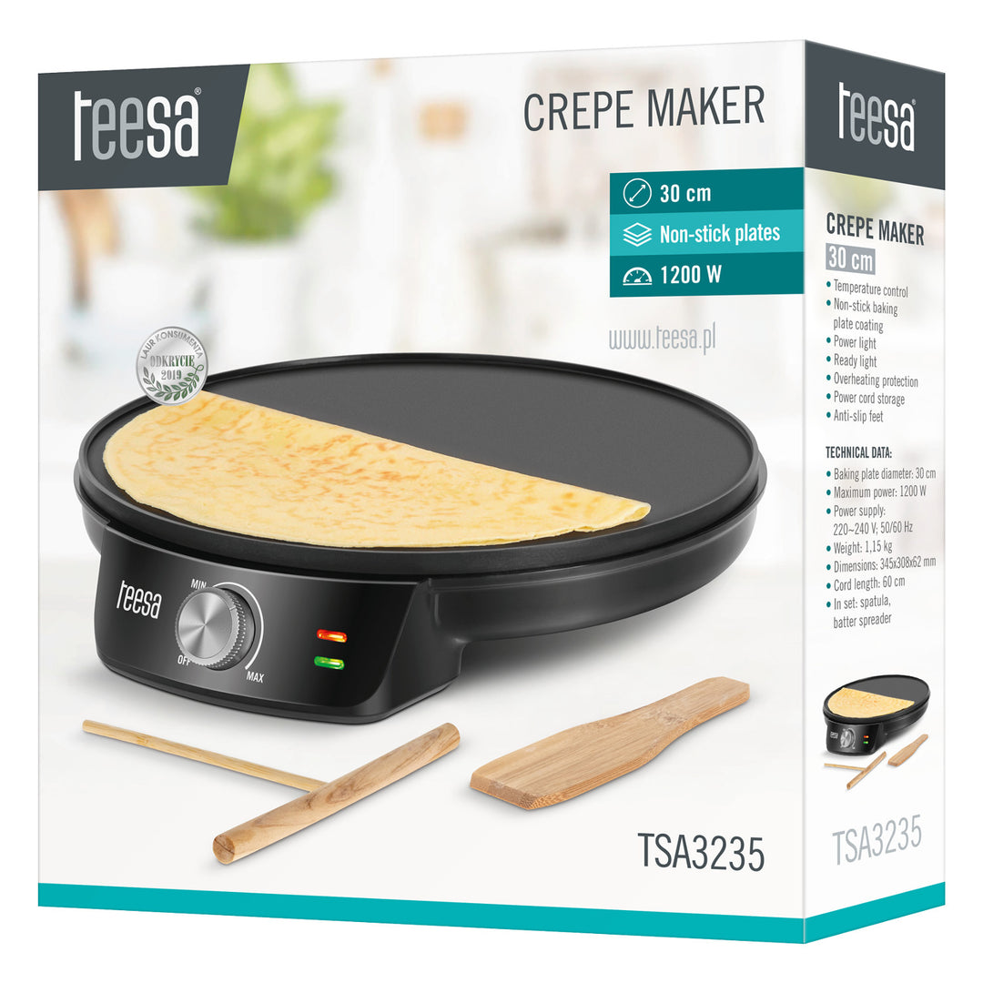 Teesa pannkaksgrill, elektrisk pannkaksgrill, platta med diameter 30 cm, effekt 1200 W, TSA3235