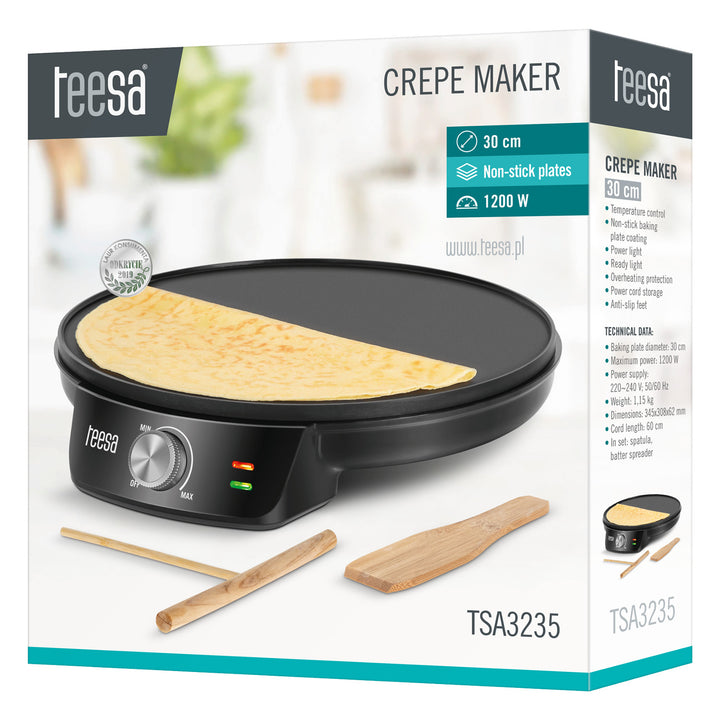 Teesa pannkaksgrill, elektrisk pannkaksgrill, platta med diameter 30 cm, effekt 1200 W, TSA3235