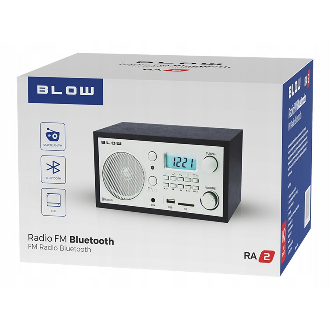 Bärbar analog radio Blow, Bluetooth-funktion, USB-, AUX- och SD-anslutningar, AM/FM-radiomottagning, LCD-display, klocka och väckarklocka, 77-531#