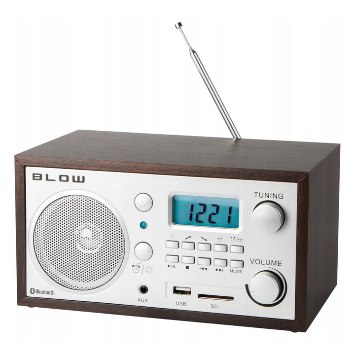 Bärbar analog radio Blow, Bluetooth-funktion, USB-, AUX- och SD-anslutningar, AM/FM-radiomottagning, LCD-display, klocka och väckarklocka, 77-531#