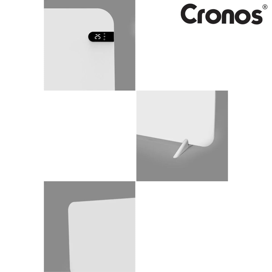 Cronos elektrisk radiator, vit, effekt 450 W, värmer upp rum på upp till 14 m2, inbyggd termostat, fjärrkontroll, funktion för att upptäcka öppna fönster, ben ingår, WFH-450TW