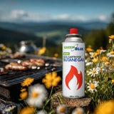 GreenBlue-gaspatron, 227 g. Certifikat: Pi 0875, uppfyller standarden EN 417, butan, användningstemperatur -10 °C till +40 °C, GB227