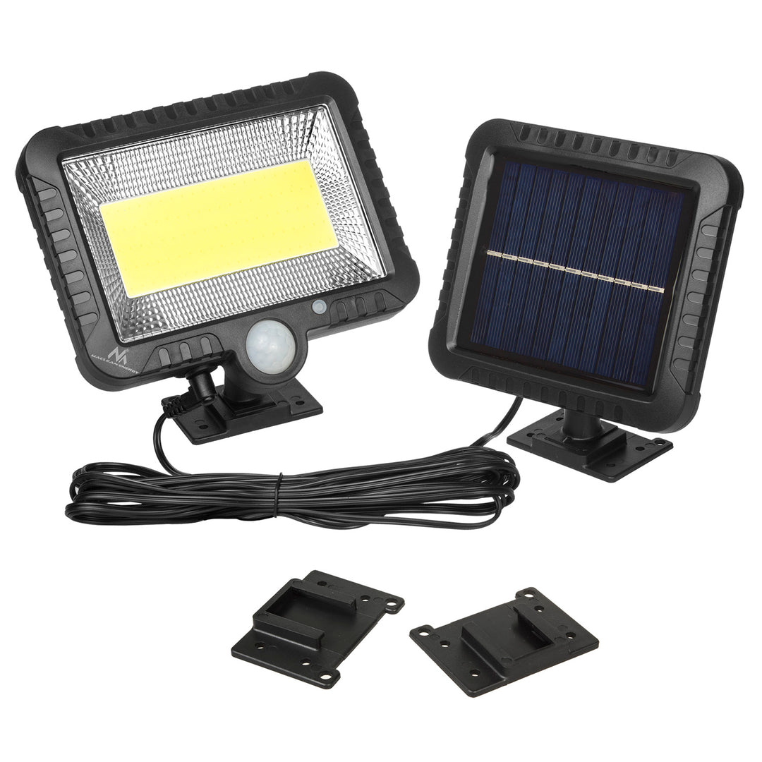 Solar LED-strålkastare med rörelsesensor Maclean, IP44, 5W, 400lm, 6000K, litiumbatteri 1300 mAh, 5,5V DC MCE438, 2 stycken