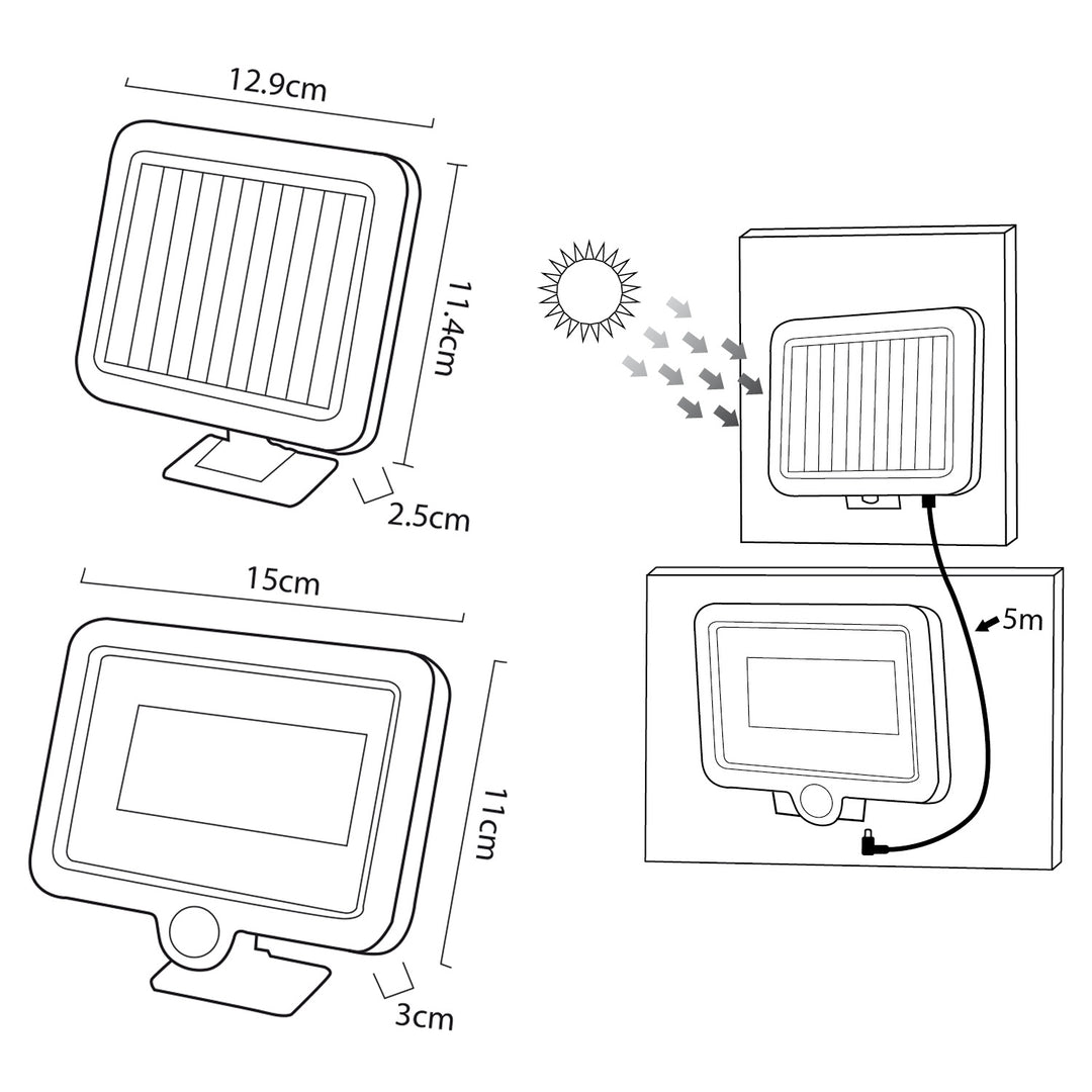 Solcellslampa med rörelsesensor Maclean, IP44, 5W, 400lm, 6000K, litiumbatteri 1300 mAh, 5,5V DC MCE438, 4 stycken