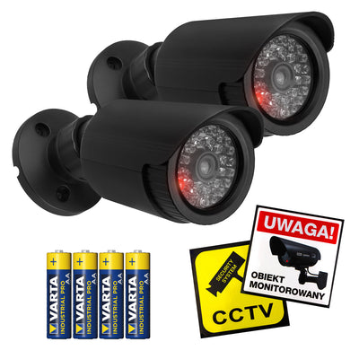 Set med två attrapper av tubkameror, IR-LED-dioder, svarta, strömförsörjning 2xAA (ingår), ABS, IR1800 BT