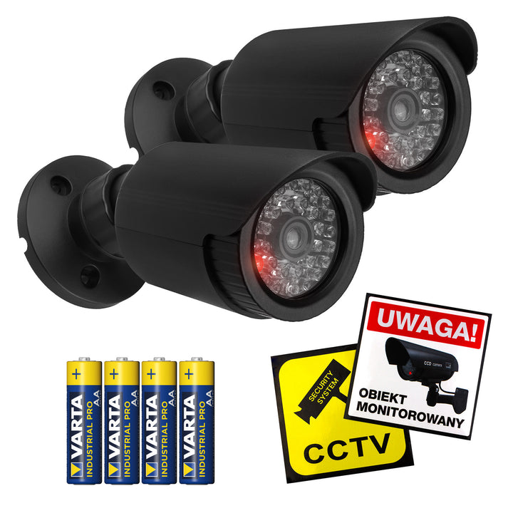 Set med två attrapper av tubkameror, IR-LED-dioder, svarta, strömförsörjning 2xAA (ingår), ABS, IR1800 BT