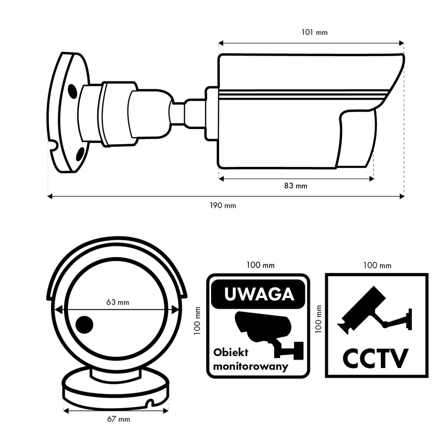 Set med två attrapper av rörformade kameror, IR-LED-dioder, vita, strömförsörjning 2xAA (ingår), ABS, IR1800 WT