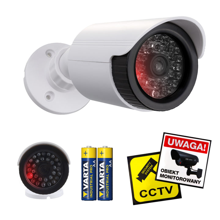 Attrappkamera, IR-LED-dioder, vit, strömförsörjning 2xAA (ingår), ABS, IR1800 W