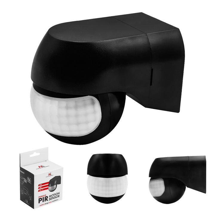 Maclean PIR-rörelsesensor 12–24 V, infraröd, IP44, svart, räckvidd 12 m, max. belastning 60/120 W, MCE623 B