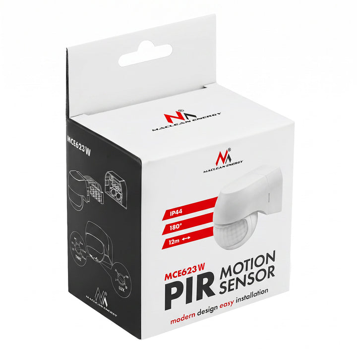 Maclean PIR-rörelsesensor 12–24 V, infraröd, IP44, vit, räckvidd 12 m, max. belastning 60/120 W, MCE623 W
