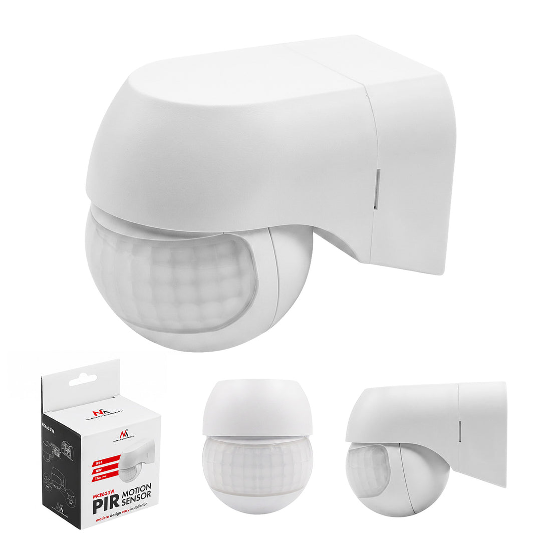 Maclean PIR-rörelsesensor 12–24 V, infraröd, IP44, vit, räckvidd 12 m, max. belastning 60/120 W, MCE623 W