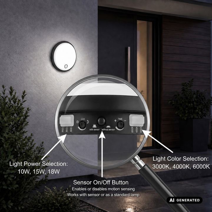 Maclean LED-lampa med rörelsesensor, PIR-sensor, svart, 10 W/15/18 W, IP65, justerbar färgtemperatur 3000/4000/6000 K, MCE535 B