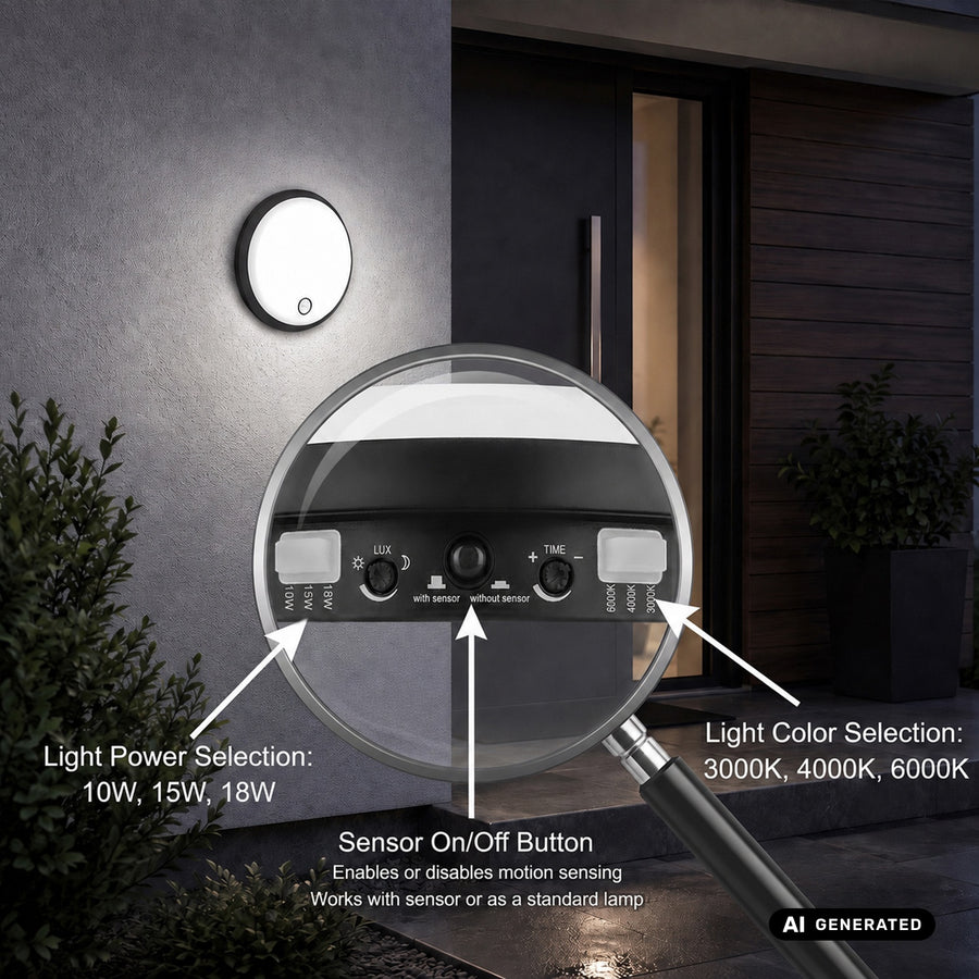 Maclean LED-lampa med rörelsesensor, PIR-sensor, svart, 10 W/15/18 W, IP65, justerbar färgtemperatur 3000/4000/6000 K, MCE535 B