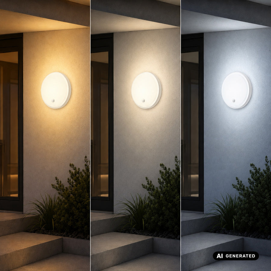 Maclean LED-lampa med rörelsesensor, PIR-sensor, vit, 10 W/15/18 W, IP65, justerbar färgtemperatur 3000/4000/6000 K, MCE535 W