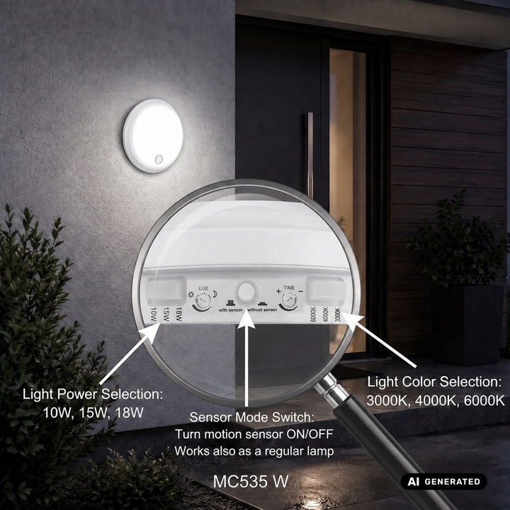 Maclean LED-lampa med rörelsesensor, PIR-sensor, vit, 10 W/15/18 W, IP65, justerbar färgtemperatur 3000/4000/6000 K, MCE535 W