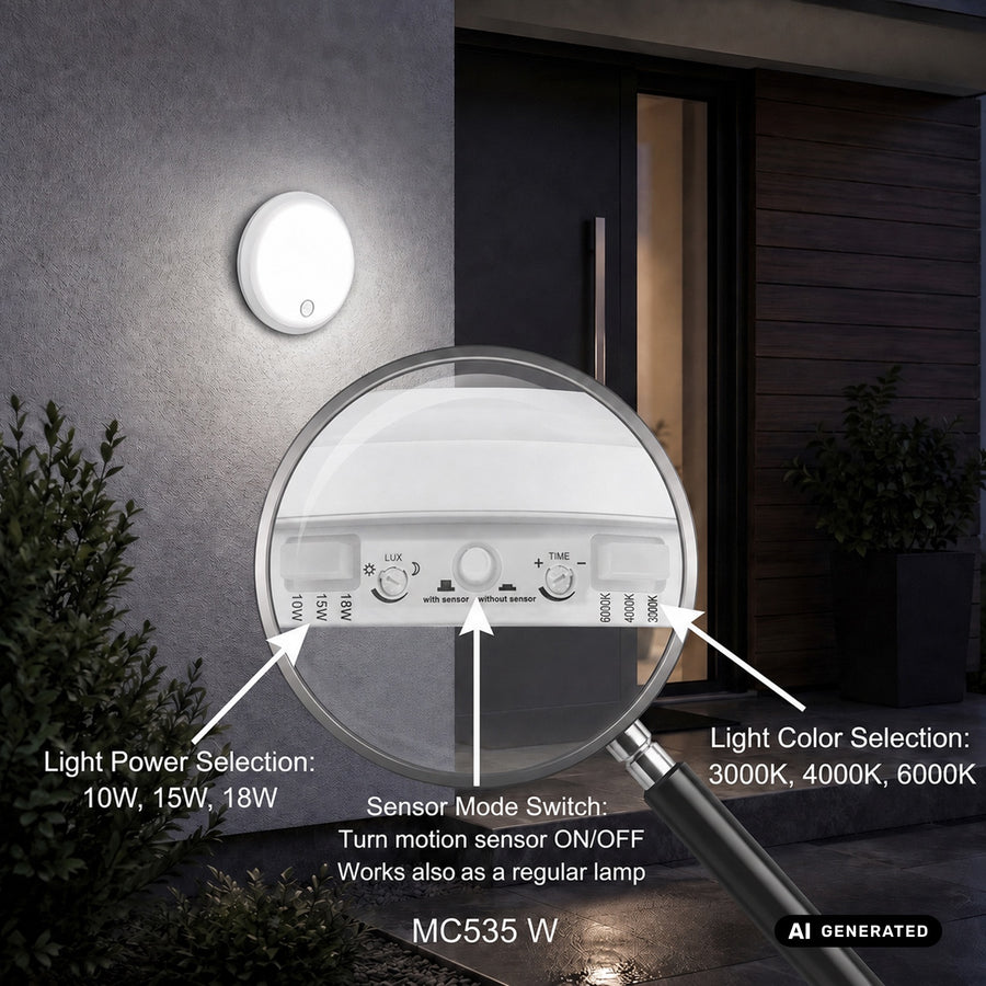 Maclean LED-lampa med rörelsesensor, PIR-sensor, vit, 10 W/15/18 W, IP65, justerbar färgtemperatur 3000/4000/6000 K, MCE535 W